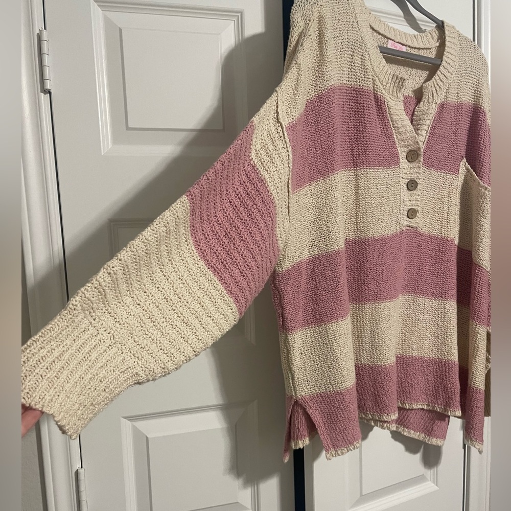 Pink Lily Mauve & Cream Striped Sweater
